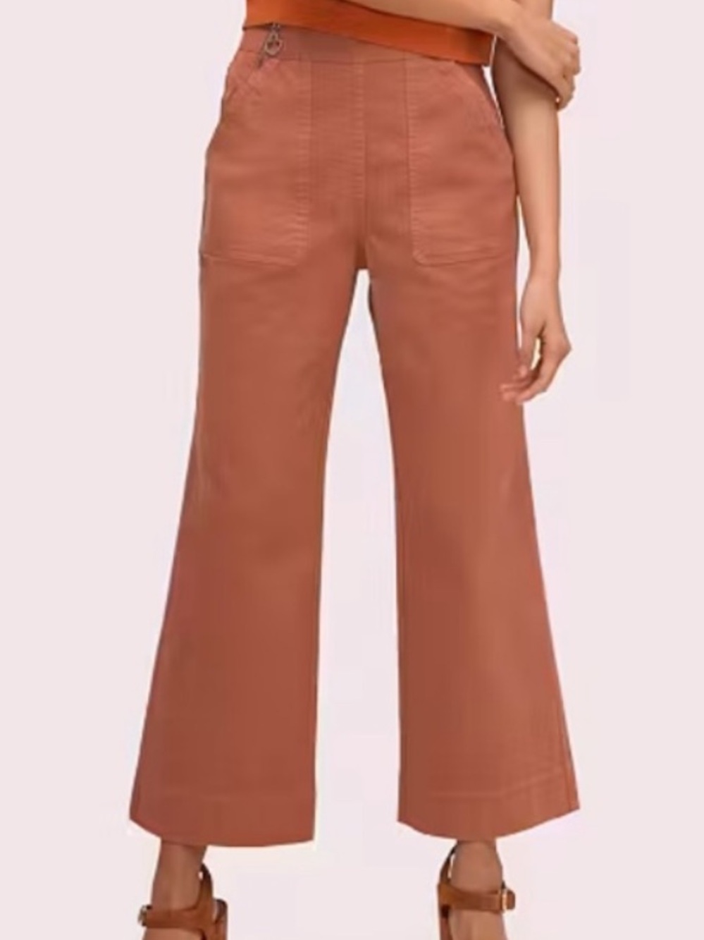 Kate spade denim sailor dual zipper front high-rise wide leg cotton pant 30 pink